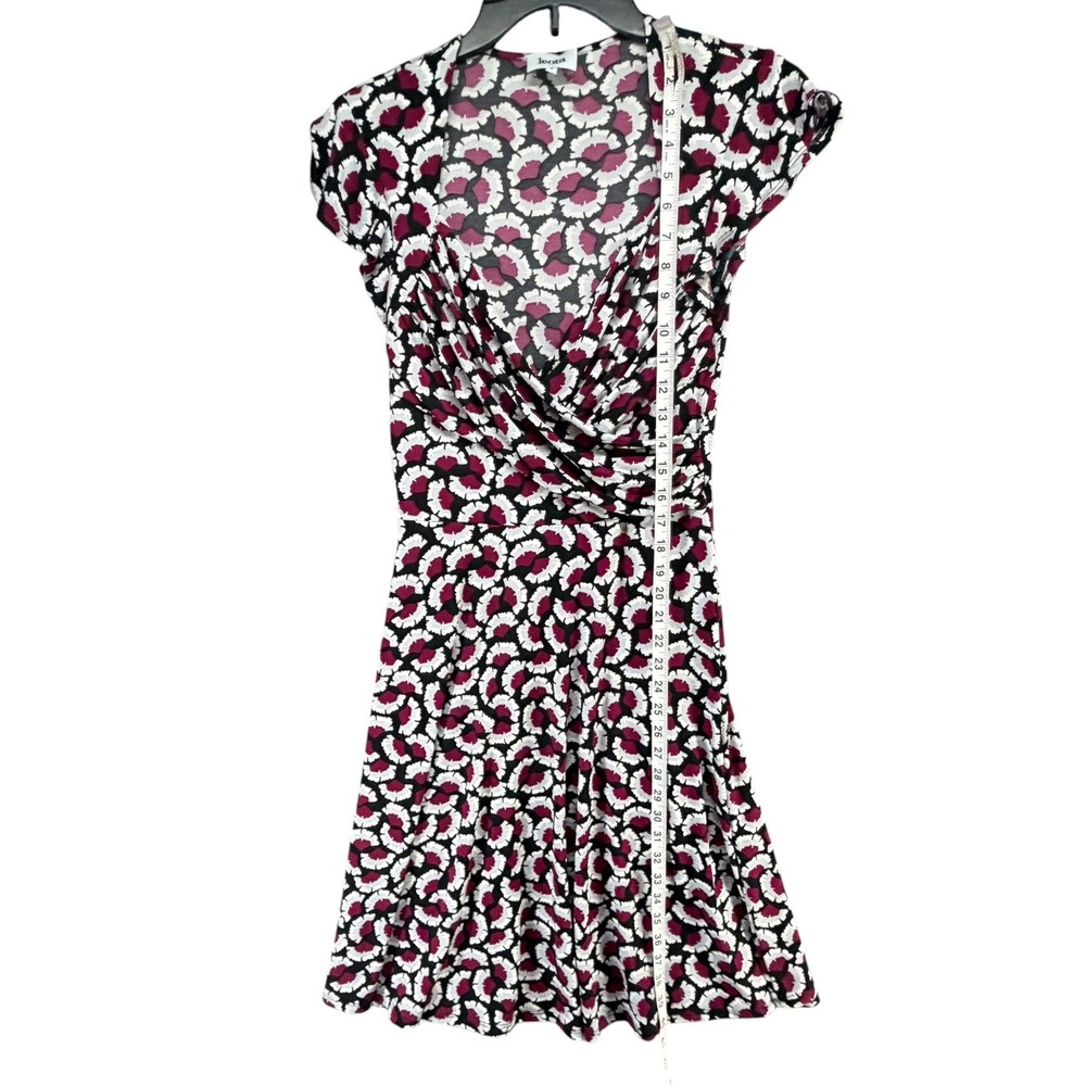 Leota Emma Knit Dress Womens S Magenta White Floral Fit Flare Faux Wrap Ruched - Picture 8 of 13